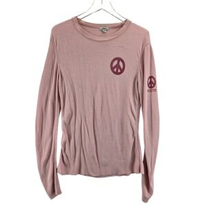Roots Pink Waffle Knit Peace & Love Graphic Long Sleeve Thermal Top Womens M